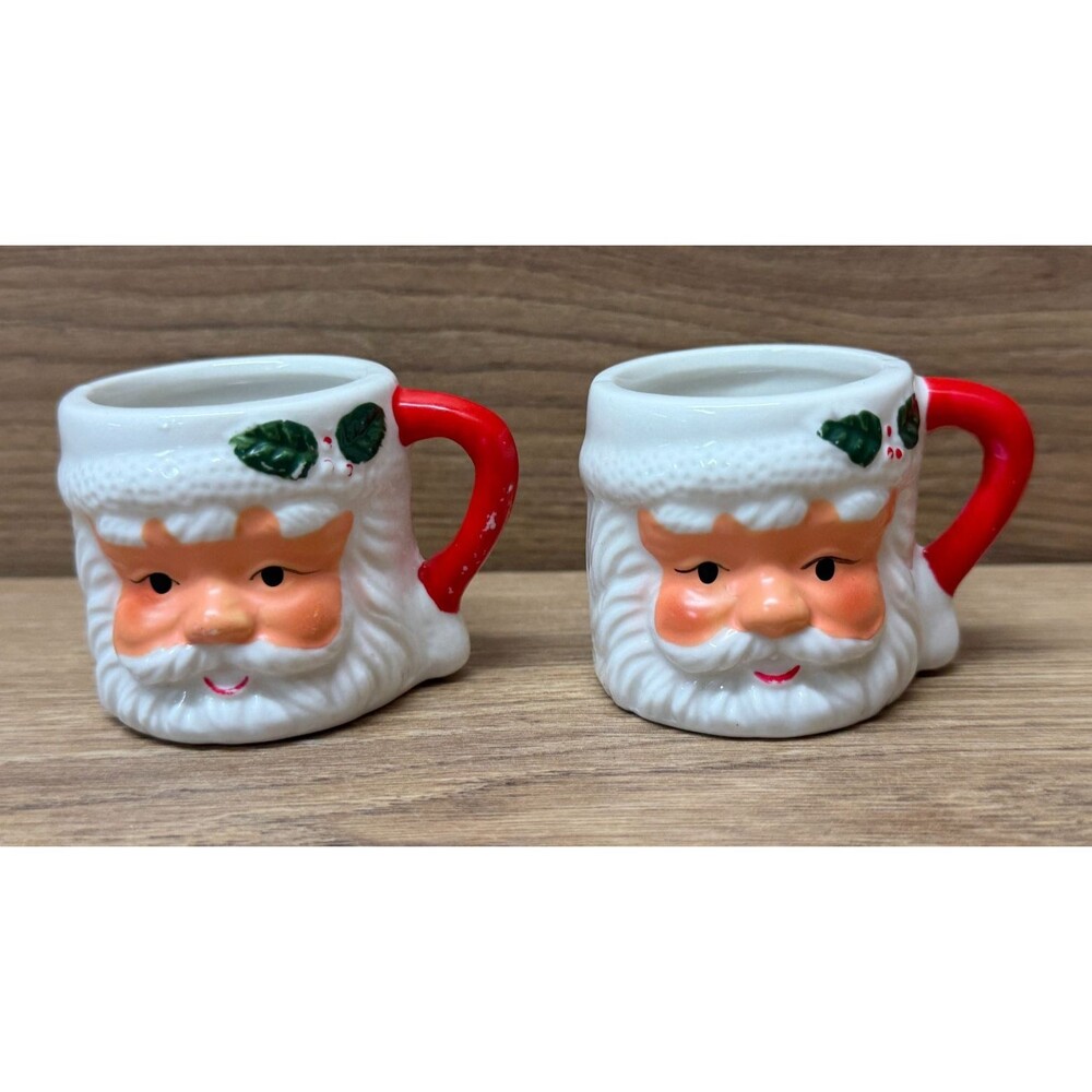 Vintage Mini Christmas Santa Head Mugs Espresso Cups - Set of 2